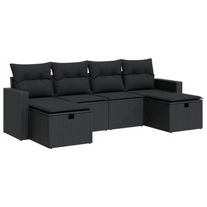 vidaXL Salon de jardin 6 Pièces avec coussins noir résine tressée