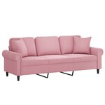 vidaXL Canapé 3 places avec oreillers décoratifs rose 180 cm velours