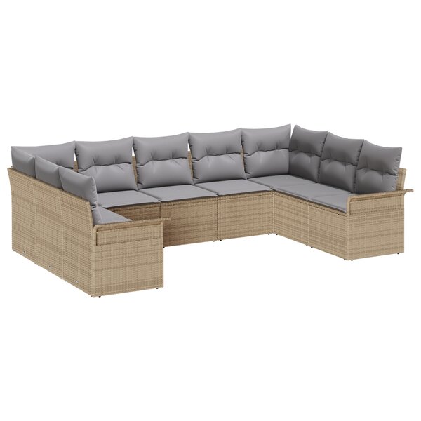 vidaXL Ensemble de Canapés de Jardin 9 Pièces avec Coussins Beige Rattan Poly