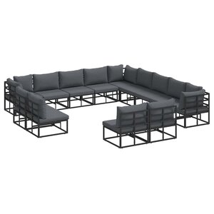 vidaXL Ensemble de canapé de jardin avec coussin 13 Pièces Noir Aluminium