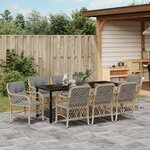 vidaXL Ensemble de salle à manger de jardin de 9 pièces avec coussins beige poly rattan