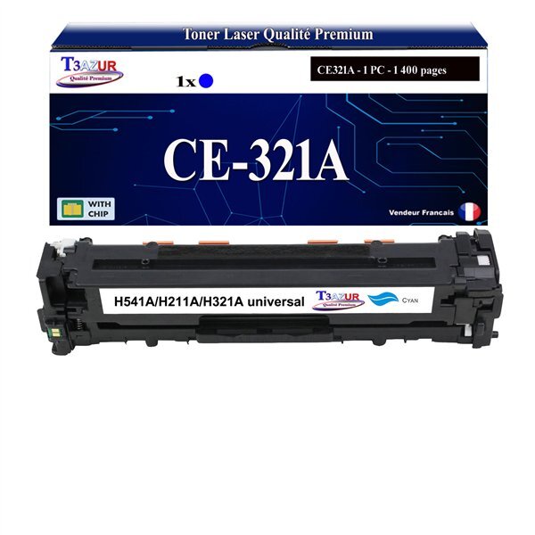 T3AZUR - Toner compatible avec CE321A pour HP LaserJet Pro CP1525 CP1525 CP1525N CP1525NW CP1526NW CP1527NW CP1528NW - Cyan