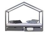 Lit cabane enfant  90x200  avec tiroirs bois Gris