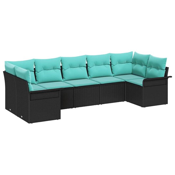 vidaXL Ensemble de canapé de jardin 7 Pièces Noir Poly rotin