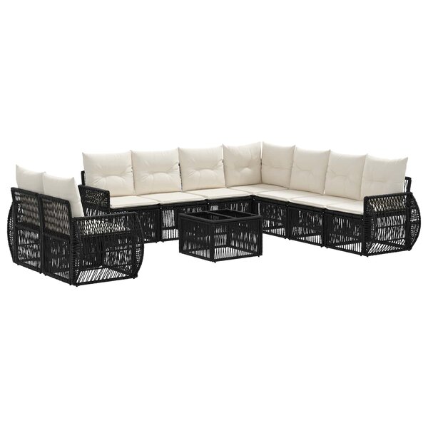 vidaXL Ensemble de canapé de jardin 10 Pièces Noir et blanc crème