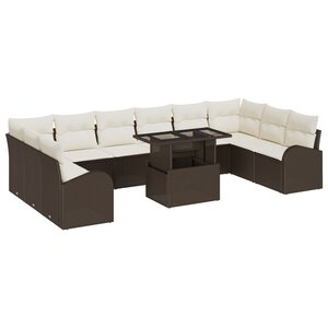 vidaXL Ensemble de Canapés de Jardin de 11 Pièces avec Coussins en Rattan Poly Marron
