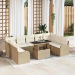 vidaXL Ensemble de canapé de jardin 10 Pièces Beige Poly rotin