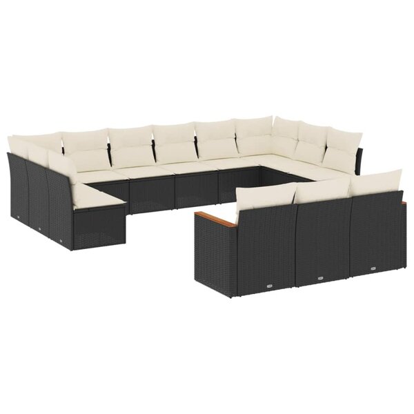 vidaXL Salon de jardin avec coussins 13 Pièces noir résine tressée