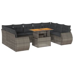 vidaXL Salon de jardin avec coussins 10 Pièces gris résine tressée