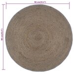 vidaXL Tapis fait à la main Jute Rond 90 cm Gris