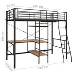 vidaXL Lit superposé avec cadre de table Noir Métal 90x200 cm
