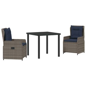 vidaXL Ensemble de salle à manger pour jardin 3 Pièces Gris Poly rotin