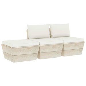 Salon de jardin meuble d'extérieur ensemble de mobilier palette 3 pièces avec coussins épicéa imprégné 02_0018367