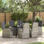 Ensemble de salle à manger de jardin 7 pièces avec coussins en poly rotin gris