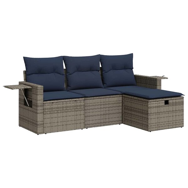 vidaXL Salon de jardin 4 Pièces avec coussins gris résine tressée