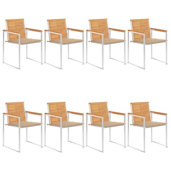 vidaXL Chaises de jardin lot de 8 avec coussins Bois de teck massif