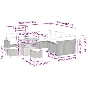 vidaXL Ensemble de canapé de jardin avec coussin 13 Pièces Noir polyrotin