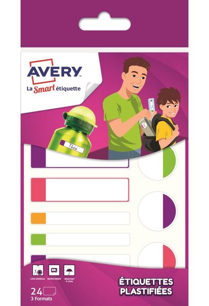 sachet de 24 étiquettes plastifiées fluo AVERY