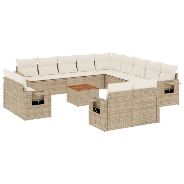 vidaXL Salon de jardin avec coussins 14 Pièces beige résine tressée