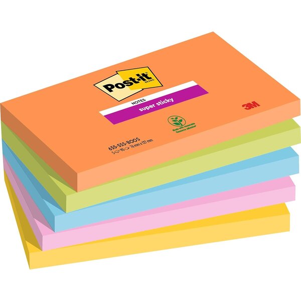 Pack de 5 Bloc-note adhésif Super Sticky Notes  127 x 76 mm POST-IT