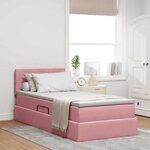 vidaXL Lit de rangement LED avec matelas Rose 90 x 190 cm Velours
