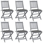 vidaXL Chaises pliables d'extérieur lot de 6 et coussins Bois d'acacia