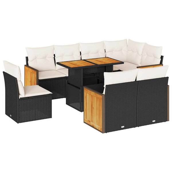 vidaXL Salon de jardin avec coussins 9 Pièces noir résine tressée acacia