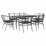 vidaXL Ensemble à manger de jardin coussins 7Pièces noir poly rotin verre