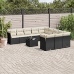 vidaXL Salon de jardin 12 Pièces avec coussins noir résine tressée