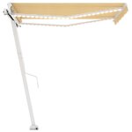 vidaXL Auvent manuel rétractable avec LED 350x250 cm Jaune et blanc