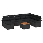vidaXL Ensemble de Canapé de Jardin 9 Pièces avec Coussins Noir Poly Rattan