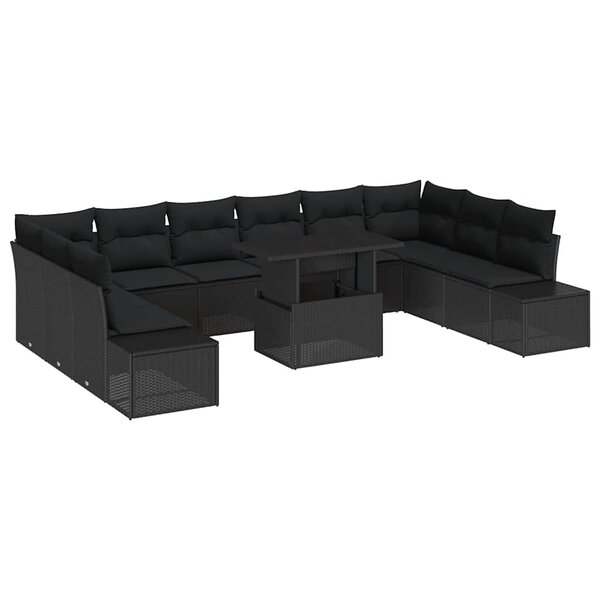 vidaXL Ensemble de canapé de jardin 11 Pièces Noir Poly rotin