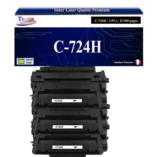 T3AZUR - 3x Toners compatibles avec Canon 724H (3482B002) pour Canon LBP6750DN  LBP6780X  MF512x  MF515x Noir - 12 500p