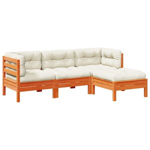 vidaXL Salon de jardin 4 Pièces avec coussins cire marron bois pin massif