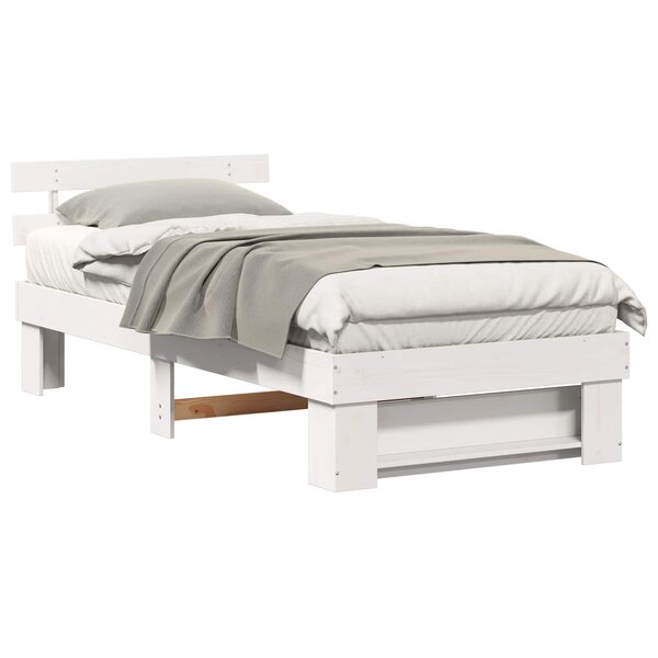 vidaXL Cadre de lit avec tête de lit Blanc 75 x 190 cm Pin massif