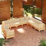 vidaXL Salon de jardin 10 Pièces avec coussins crème bois de pin massif