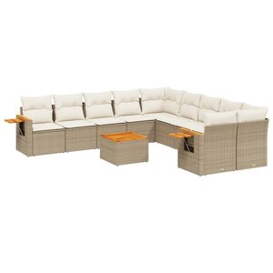 vidaXL Salon de jardin 11 Pièces avec coussins beige résine tressée