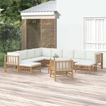 vidaXL Salon de jardin 12 Pièces avec coussins blanc crème bambou