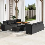 vidaXL Canapé de jardin 11 pièces avec coussins noir poly rattan acacia