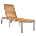 vidaXL Chaise longue avec roues 207x58x35 cm en bois d'acacia et acier inoxydable