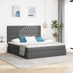 vidaXL Lit de rangement LED avec matelas Gris foncé 200 x 200 cm Tissu