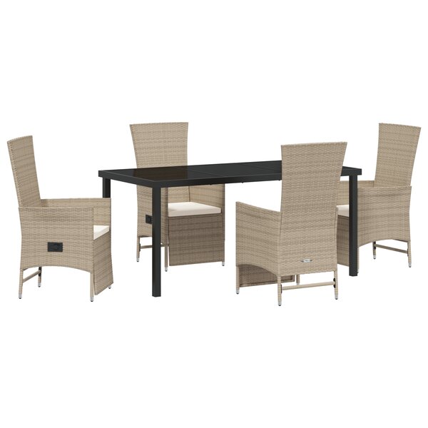 vidaXL Set de dîner de jardin 5 pièces avec coussins Beige Poly Rattan