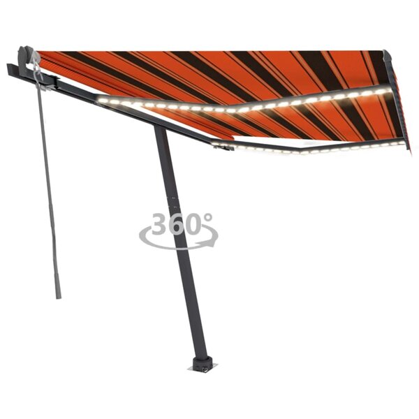 vidaXL Auvent automatique capteur de vent/LED 300x250 cm Orange/marron