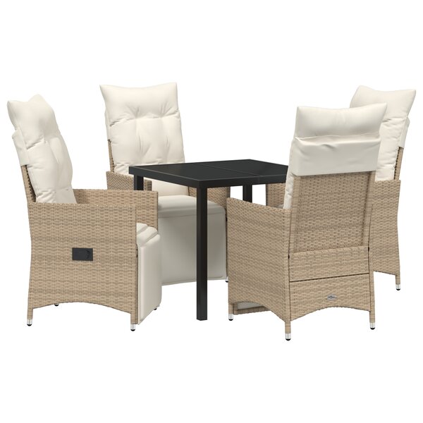 vidaXL Ensemble de salle à manger de jardin de 5 pièces avec coussins Beige Rattan Poly