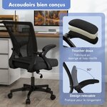Chaise de bureau ergonomique chaise de travail pivotante réglable avec accoudoirs rabattables dossier à bascule à 30° noir 20_0008074