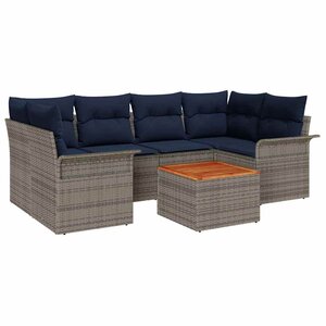 vidaXL Ensemble de canapé de jardin 7 Pièces Gris et bleu marine