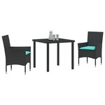 vidaXL Ensemble table et chaises avec coussin 3 Pièces Noir Rotin PE