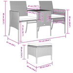 vidaXL Canapé de jardin 2 places avec table et tabourets gris rotin