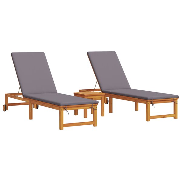 vidaXL Chaises longues 2 Pièces avec table et coussins en bois d'acacia massif