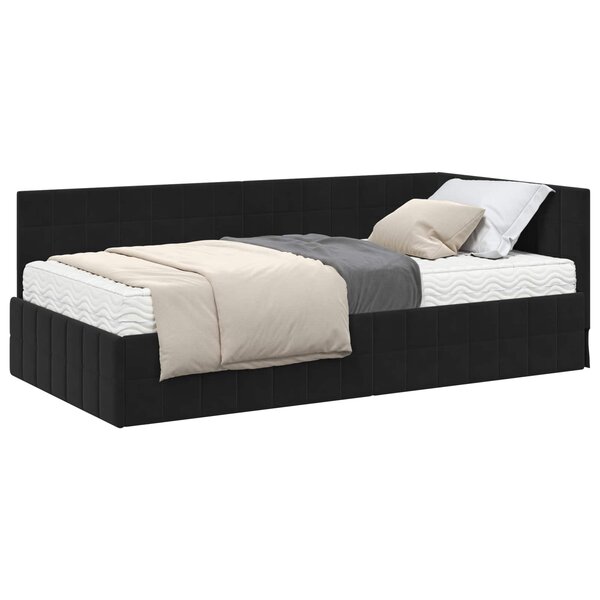 vidaXL Cadre de lit d'angle avec matelas 2 pc Noir 90 x 200 cm Velours